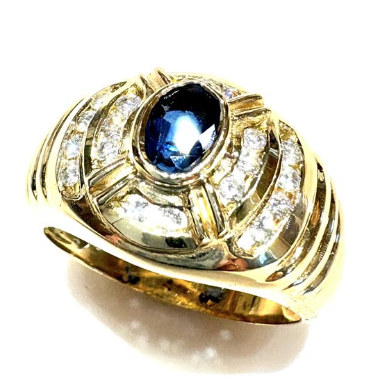Anello Sommer Donna Anni '80 in Oro giallo Zaffiro blu 0.60 Ct ZAF CT 0.60 DIA CT 0.30 VS/G - ZAF CT 0.60 DIA CT 0.30 VS/G